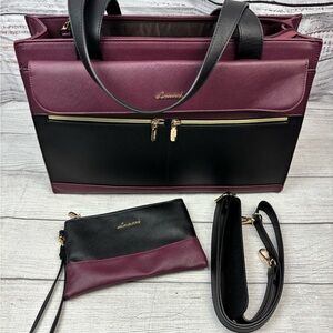 Black and Burgundy Women's Shoulder Bag Tote Satchel Bag Set